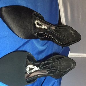 Easy Street Shoes Black Satin With Rhinestones